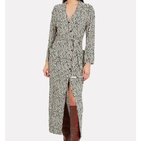 Nanushka Zebra Print Long Sleeve Shirtdress Size Small New midi buttons NO BELT - Picture 1 of 9